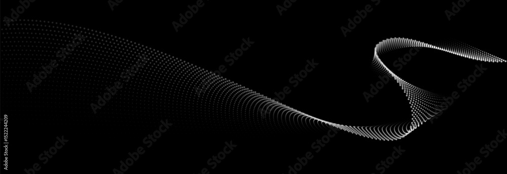 Leinwandbilder Flowing dots particles wave pattern white light gradient smooth curve shape isolated on black background. Vector in concept of technology, science, music, modern.