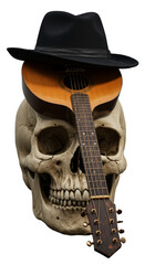 Illustration of Skull with Guitar and Hat Music Bones Death Skeleton