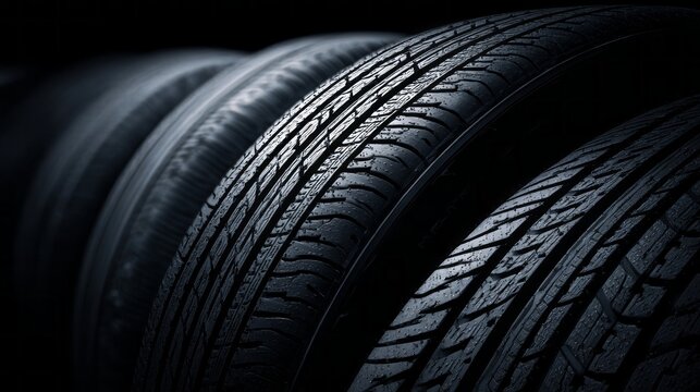 A row of black tires are shown in a close up