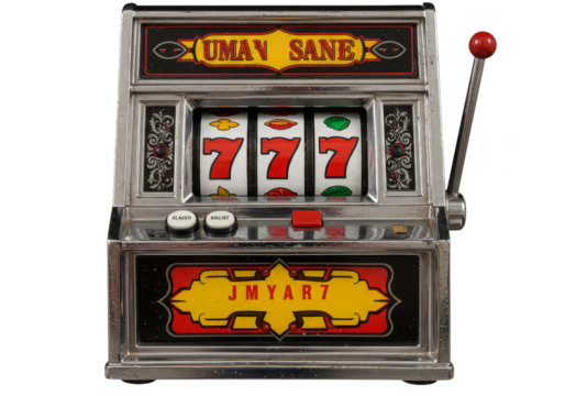 Illustration Of Vintage Casino Slot Machine Gambling With Number 7 Lucky