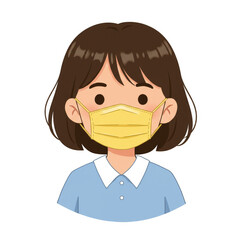 Obraz premium Illustration of Woman with Yellow Mask Against Virus on Transparent Background