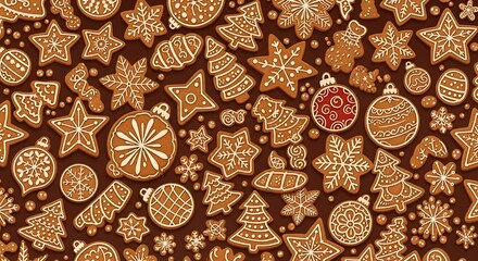 Festive Christmas Gingerbread Cookies Seamless Pattern Design