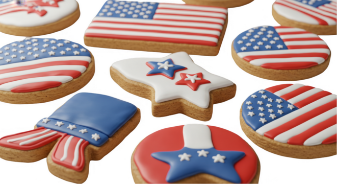 Illustration Patriotic American Flag Cookies with Stars on Transparent