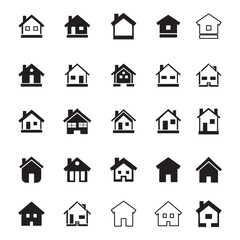 Collection of Simple Black and White House Icons
