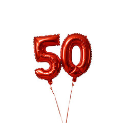 Fototapeta premium Illustration Red Foil 50 Balloon For Anniversary On Transparent Background
