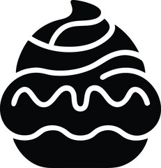 Black and white cupcake icon design with swirl icing and toppings