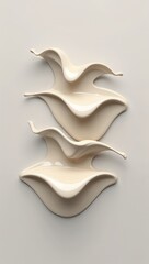 Three Creamy Beige Liquid Splash Shapes in Triangular Layout on White Background with Fluid Motion