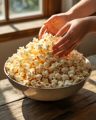 hand holding popcorn