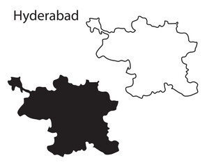Minimal Hyderabad city map silhouette vector. Simple black outline of Indian city, perfect for infographics, prints, and digital design