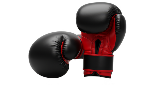 Isolated 3D Rendering of Black and Red Leather Boxing Gloves Sports Equipment