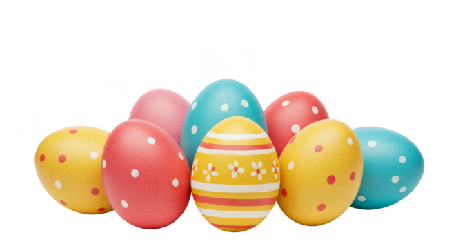 Isolated 3d Rendering of Yellow Blue Red Easter Eggs Decoration - Powered by Adobe