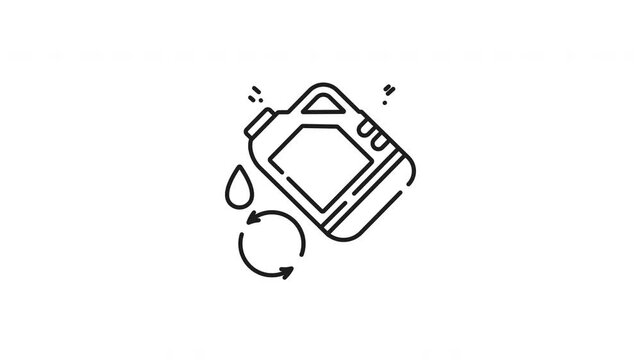 Oil change line animation. Black and white line drawing of bootle and oil drop icon. Animated outline icon