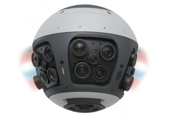 Isolated 360 Spherical Camera with Multiple Lenses on Transparent Background
