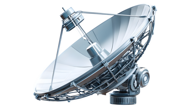A stylized satellite dish transmitting communication signals, isolated on Transparent Background. - Powered by Adobe