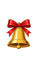 Illustration of Golden Christmas Bell with a Red Ribbon and Transparent Background