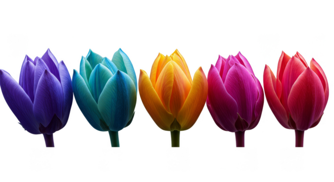 Isolated Background of Row Vibrant Colorful Flowers Transparency Petals - Powered by Adobe