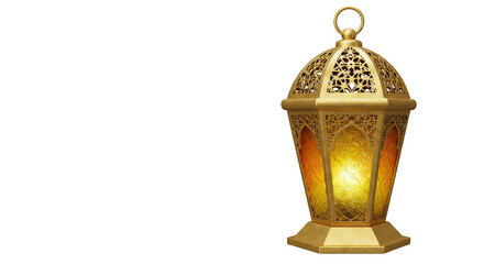 Illustration of Golden Ramadan Lantern with Light on Transparent Background