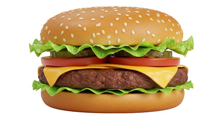 Isolated Background Classic Burger With Cheese Tomato Lettuce And Beef