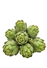 Fototapeta premium Isolated Background Stacked Fresh Artichoke Vegetable Ingredient in PNG
