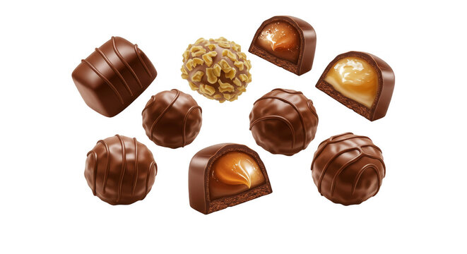 Isolated Background of Assorted Gourmet Chocolates Sweet Delicacy Treats