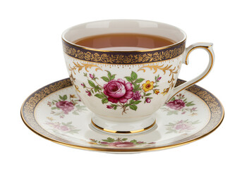 Illustration Tea Cup with Floral Design on Transparent Background