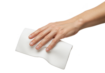 Isolated Background Of Hand Holding White Towel For Cleaning Hygiene