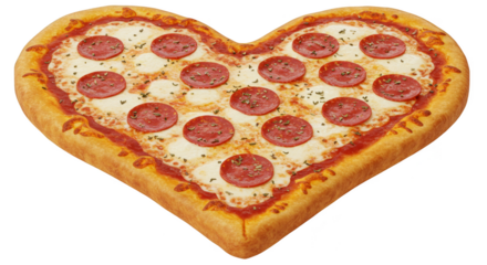 Illustration of Heart Shaped Pizza with Pepperoni with Transparent Background