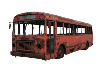 Isolated Abandoned Rusted Old Bus With Decay Broken Glass Transparent