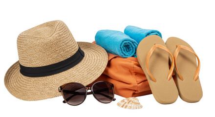 Isolated Background With Hat Sunglasses And Beach Summer Accessories