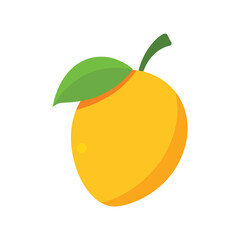 Simple and bright yellow mango fruit with green leaf illustration