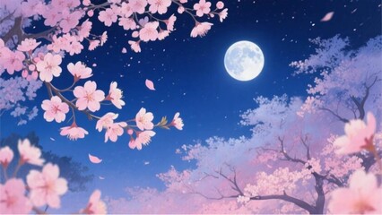 夜桜と満月