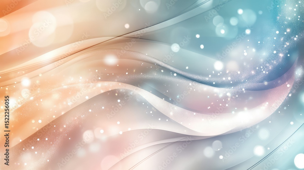 Poster elegant abstract background with flowing waves, gentle colors of orange and blue, and shimmering bok