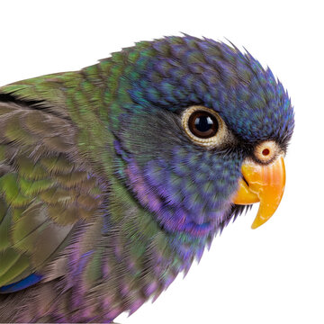 Isolated Bird Close Up Portrait of Colorful Plumage Parrot on Transparent
