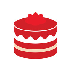 Red velvet cake illustration with cream layers and topping design