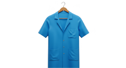 Isolated Blue Scrubs Uniform Hanging on Wood Hanger Transparent PNG