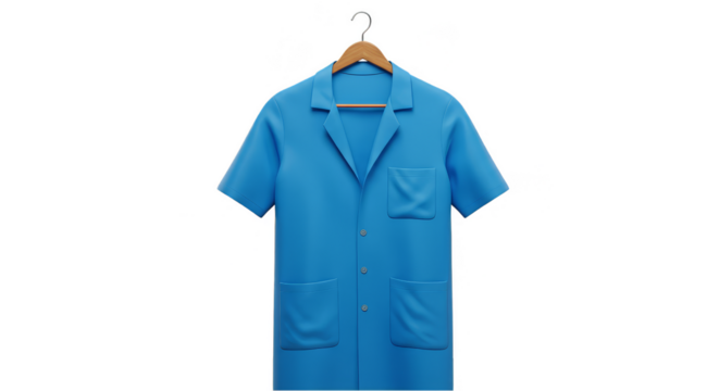 Isolated Blue Scrubs Uniform Hanging on Wood Hanger Transparent PNG