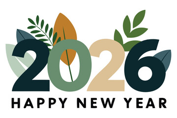 Happy New Year 2026 Nature Theme Design Minimalist Green Eco Style on White Background. © Sujit