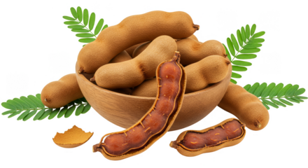 Isolated Bowl Of Ripe Tropical Tamarind Fruit with Green Leaves Illustration