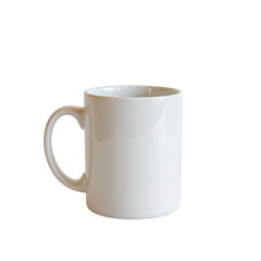 Plain White Coffee Mug with Smooth Surface and Handle on Isolated Background for Customization and Design
