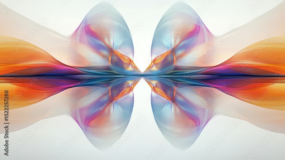 Poster abstract digital art piece illustrating flowing waves of colorful light, symmetric patterns, and eth