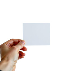 Obraz premium Blank White Card in Hand with Natural Light and Soft Background for Creative and Design Projects