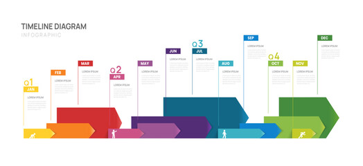 Modern business timeline infographic template with calendar, Arrow Gantt chart, and presentation diagram, vector.