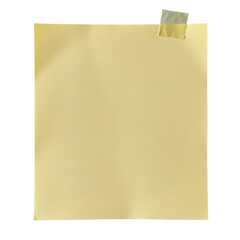 Empty yellow sticky note with tape on corner isolated on white background for reminders and messages