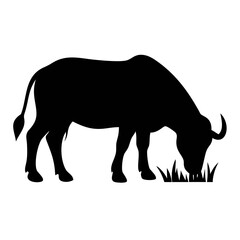 Buffalo Silhouette Eating Grass