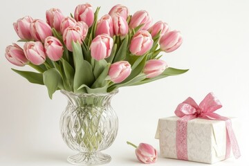 Obraz premium pink tulips in a vase