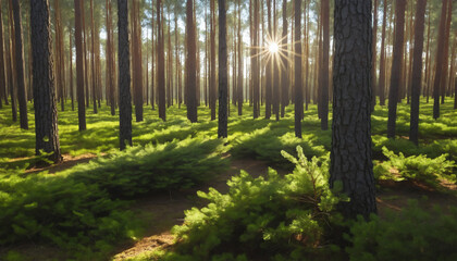 Obraz premium Light shines into the palm garden