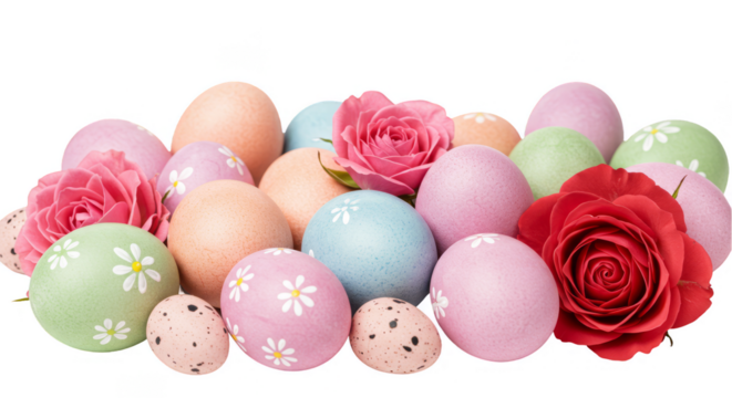 Isolated Easter Eggs and Flowers Transparent Floral Decoration Still Life - Powered by Adobe