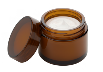 Isolated Cosmetic Cream Jar with Amber Lid on Transparent Background