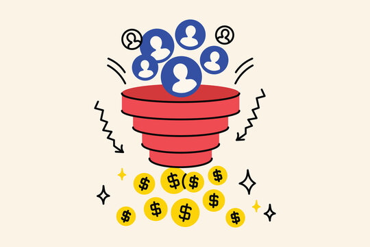 Sales funnel conceptual illustration, representing customer conversion into revenue