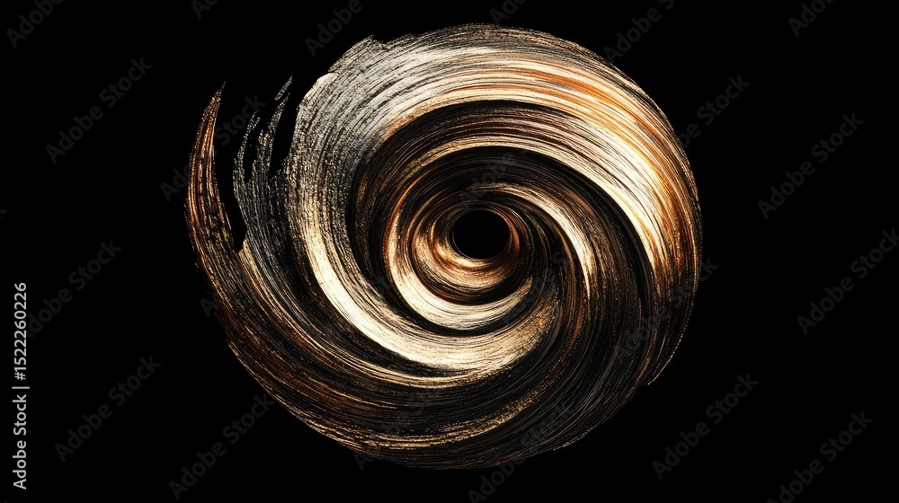 Poster Abstract swirling pattern with metallic tones creating a sense of movement and depth against a dark background, perfect for artistic and design projects.